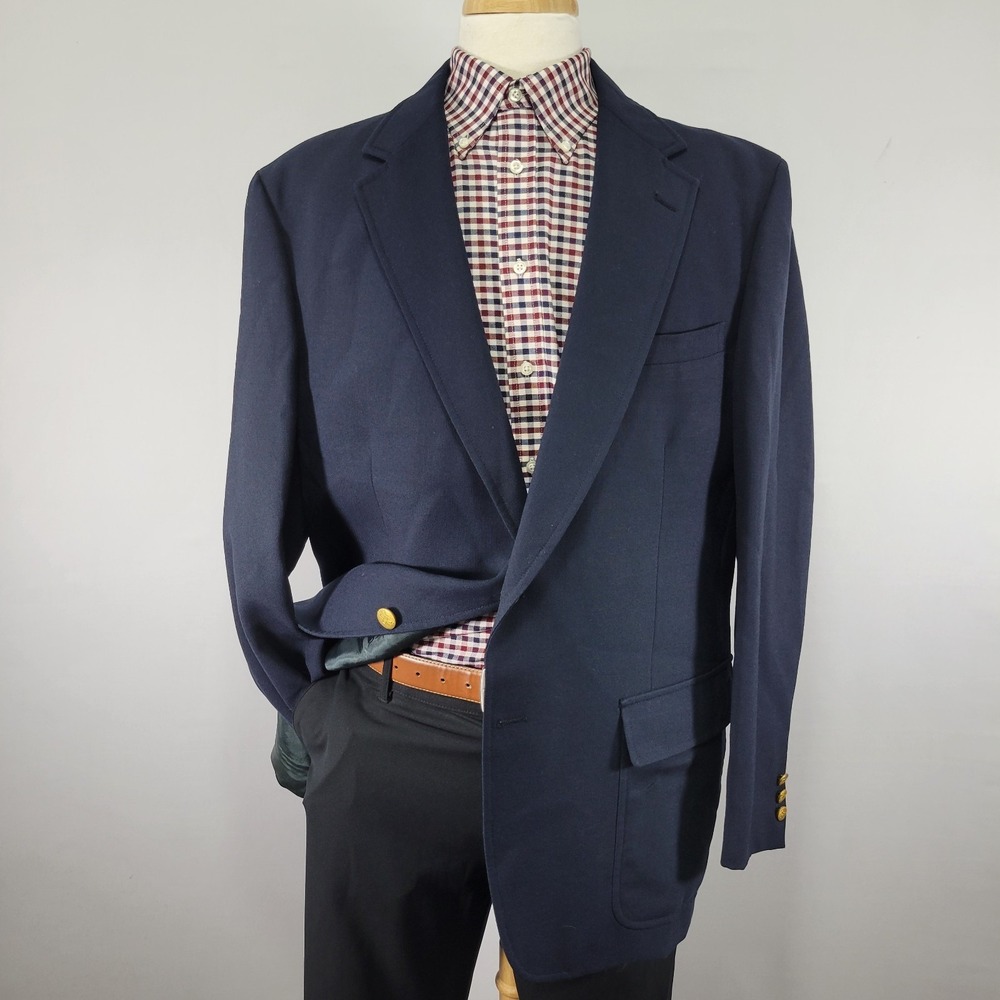 VTG Palm‎ Beach Men's Sport Coat Blazer Two Button Navy Blue Poleyster 48L